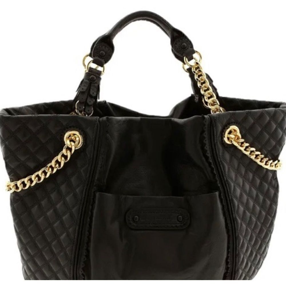 Vintage Juicy Couture Y2K black Leather Trim large shoulder purse with dust bag